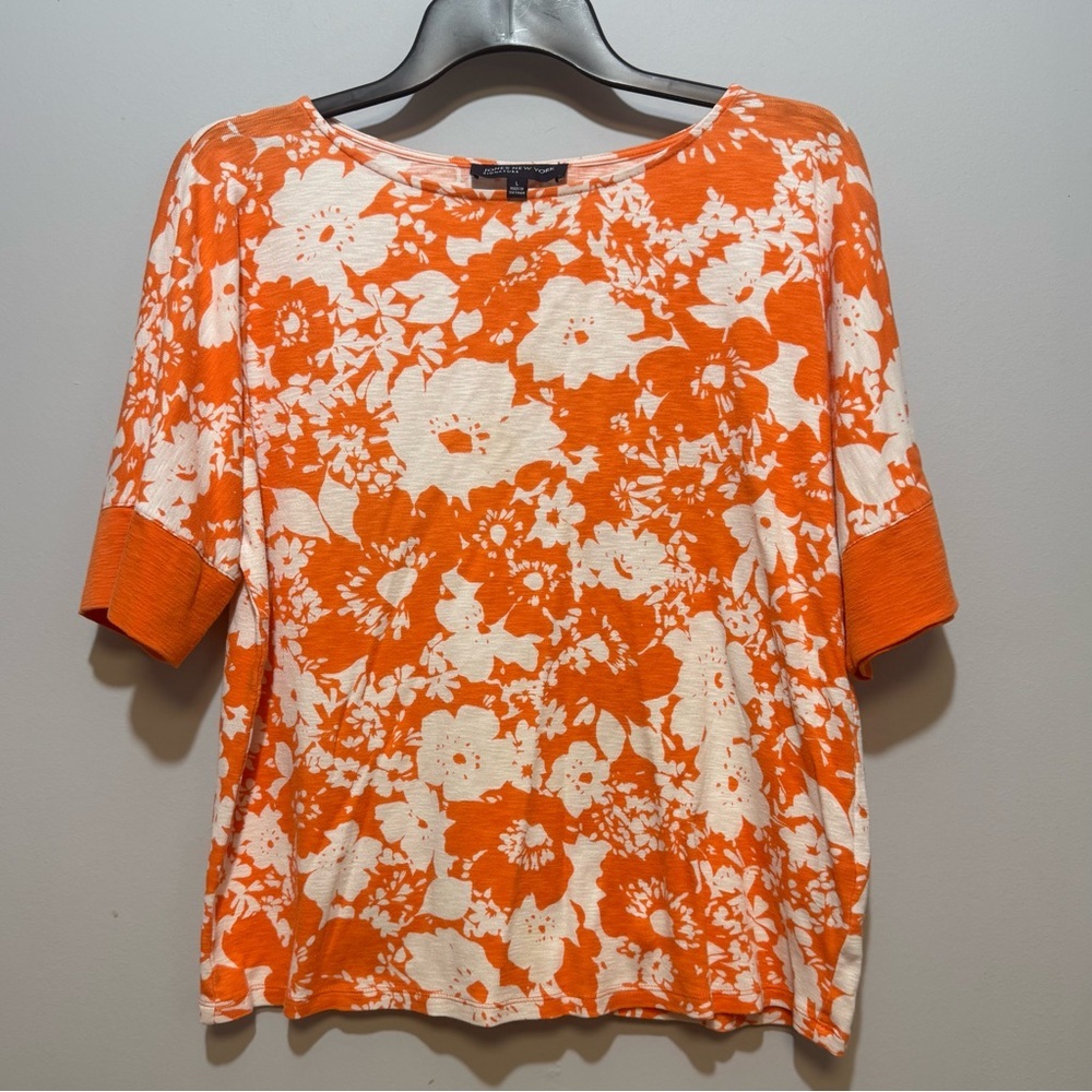 Jones New York Signature Orange and White‎ Floral Women's Top. Size L